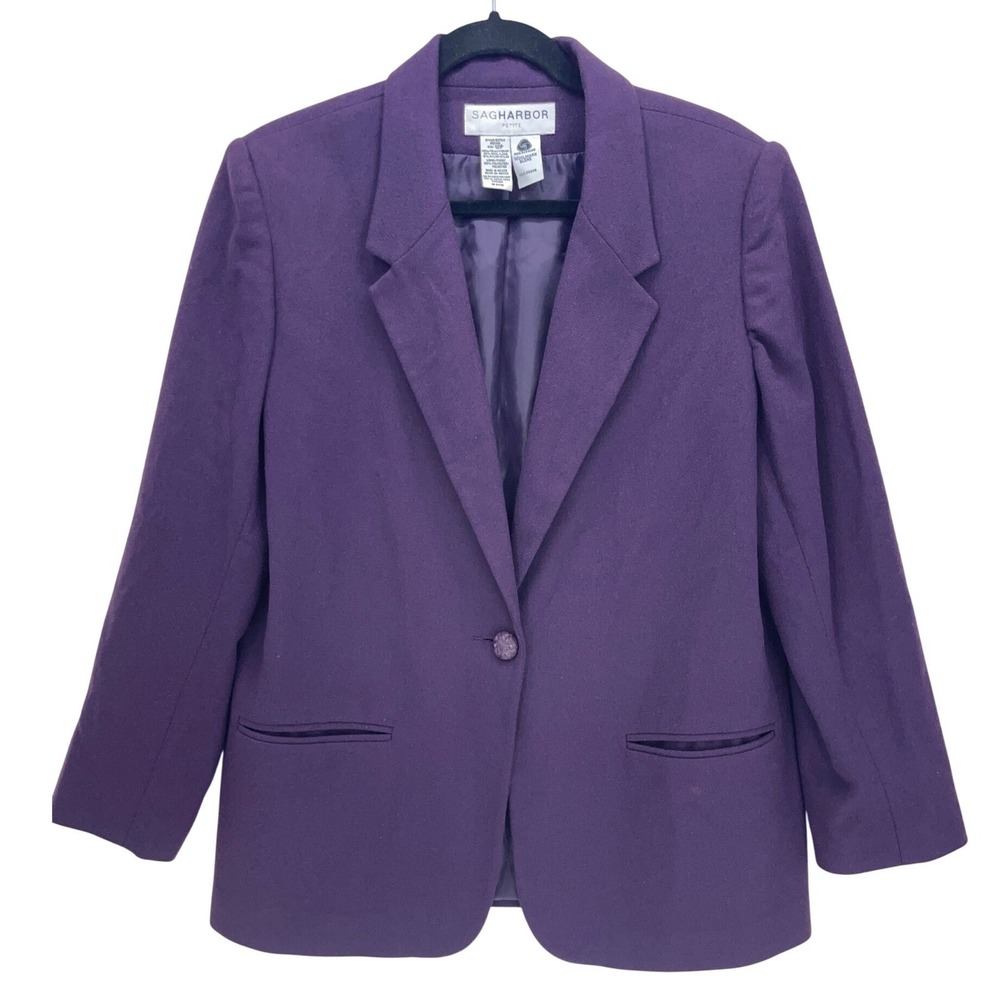 Sag Harbor Purple Wool Blend Blazer Size 12P Petite Single Button H52000